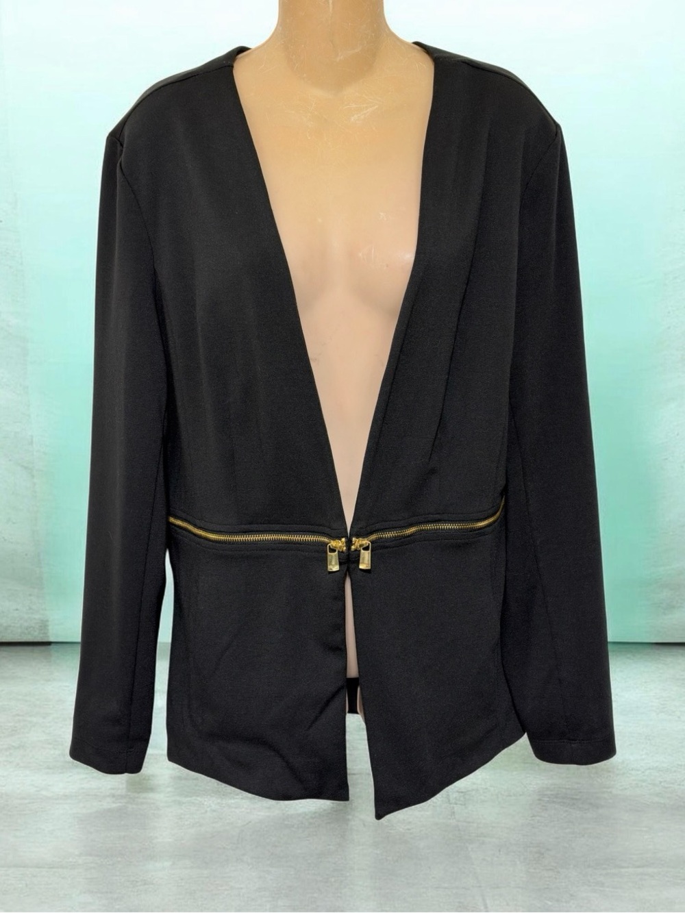 Grace Elements Black Open-Front Blazer with Gold Waist Zipper